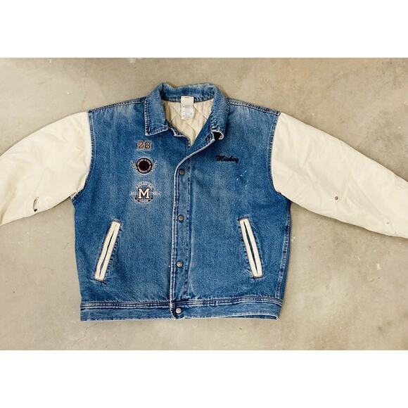 Vintage Disney Store Mickey Mouse 1928 Denim Varsity Jacket Adult Quilted Club - Picture 6 of 16